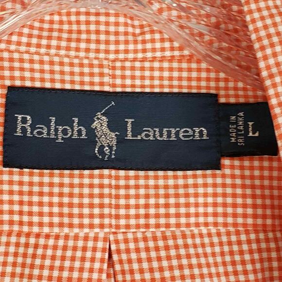 Polo Ralph Lauren Oxford Shirt Mens Size Large Button Down Orange Gingham - Picture 7 of 10